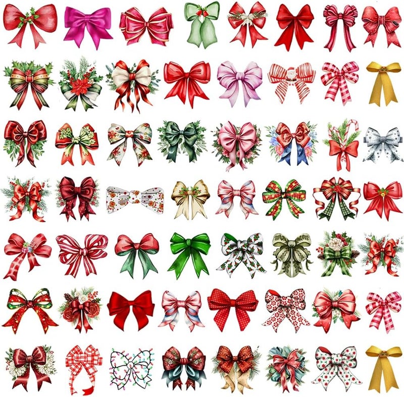 iMagitek 53 Pieces Christmas Decorative Bows Stickers for Crafts Scrapbooking Bottle Cup Waterproof Christmas Decals for Ornament Xmas Ball Window Stickers - Image 1